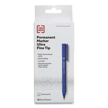 TRU RED™ Permanent Marker, Pen-style, Extra-fine Needle Tip, Blue, Dozen freeshipping - TVN Wholesale